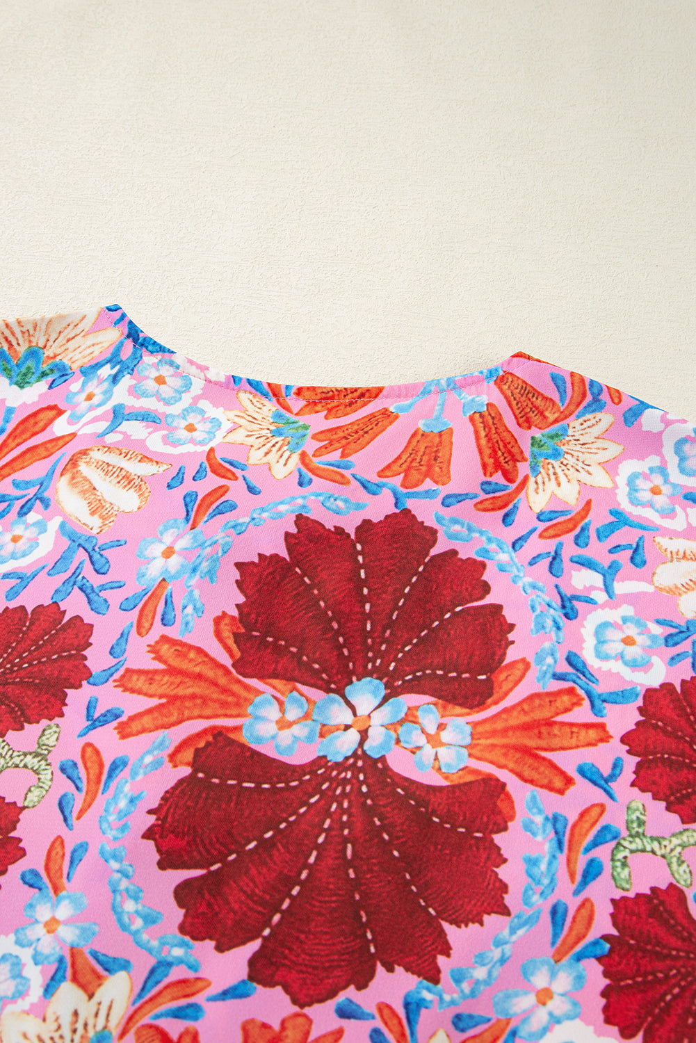 Women's Pink Floral Short Sleeve Summer Midi Dress