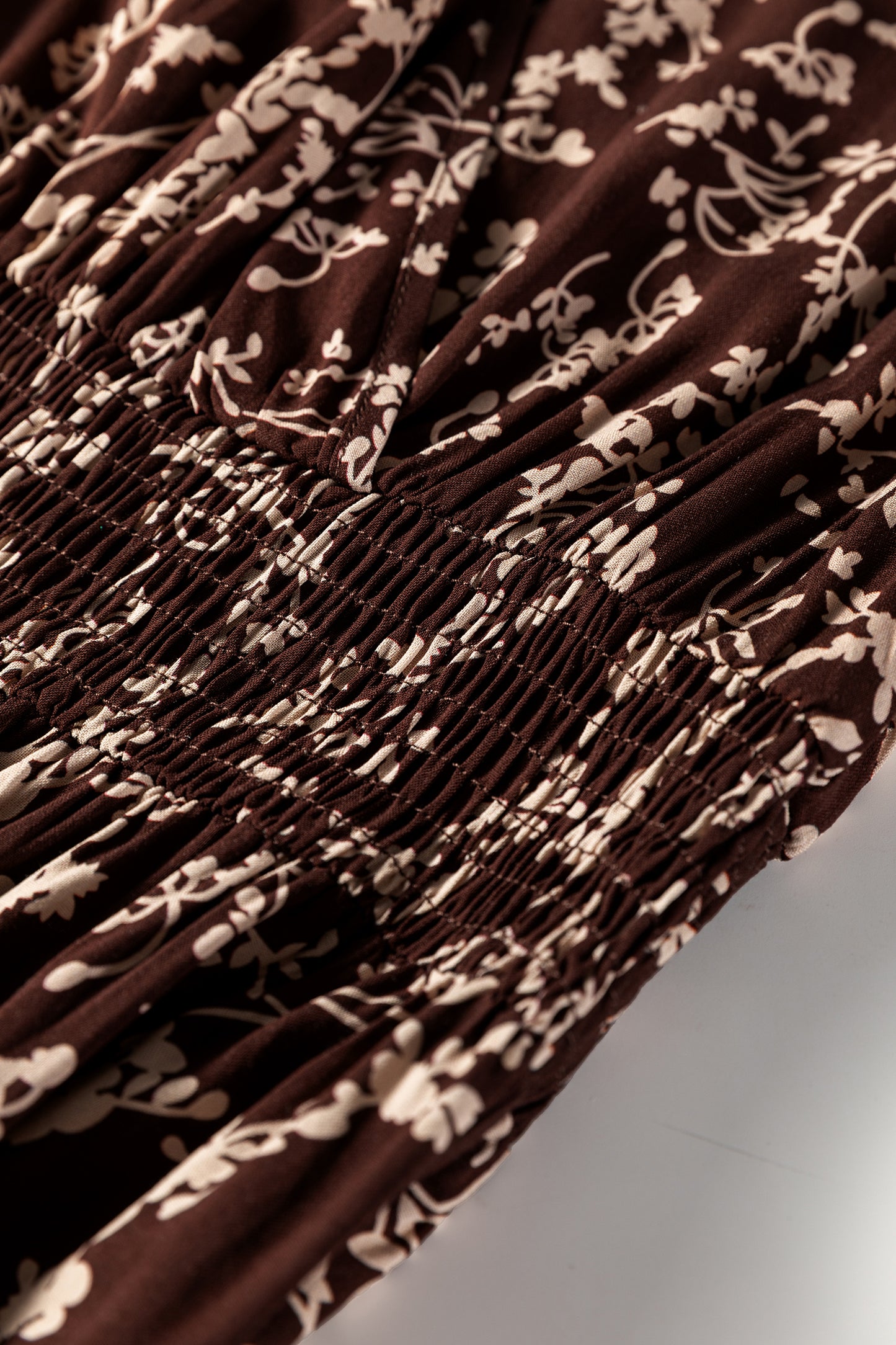 Women's Brown Floral Long Sleeve Summer Mini Dress