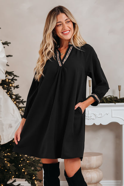 Women's Black V Neck Summer Mini Dress