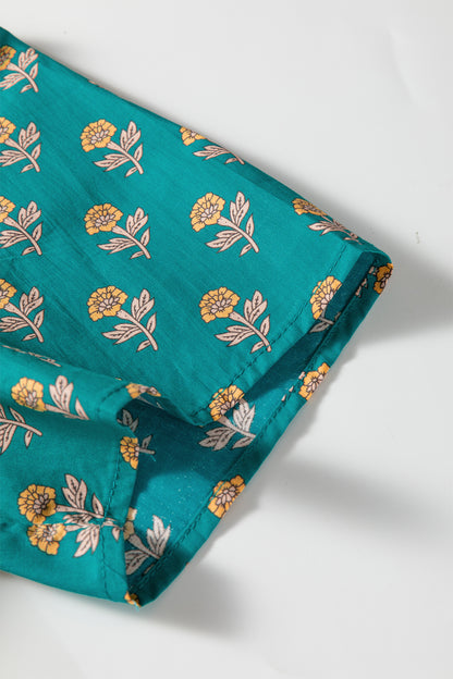 Women's Green Floral V Neck Short Sleeve Summer Mini Dress