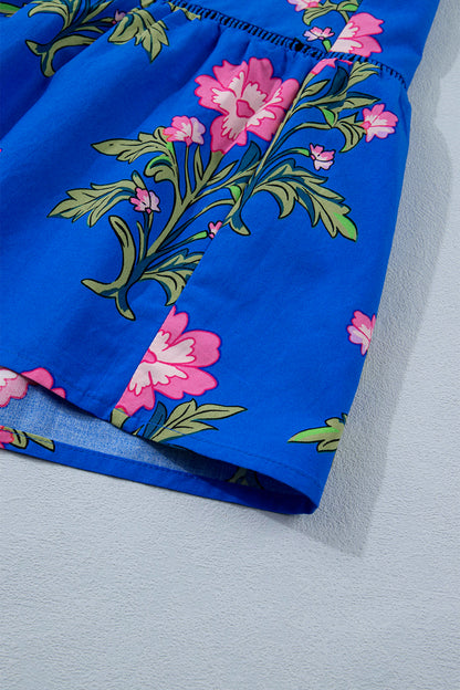 Women's Blue Floral V-Neck Summer Mini Dress