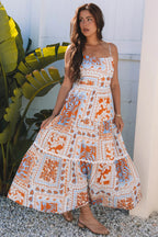 Orange Multi Print Maxi Dress with Ricrac Trim