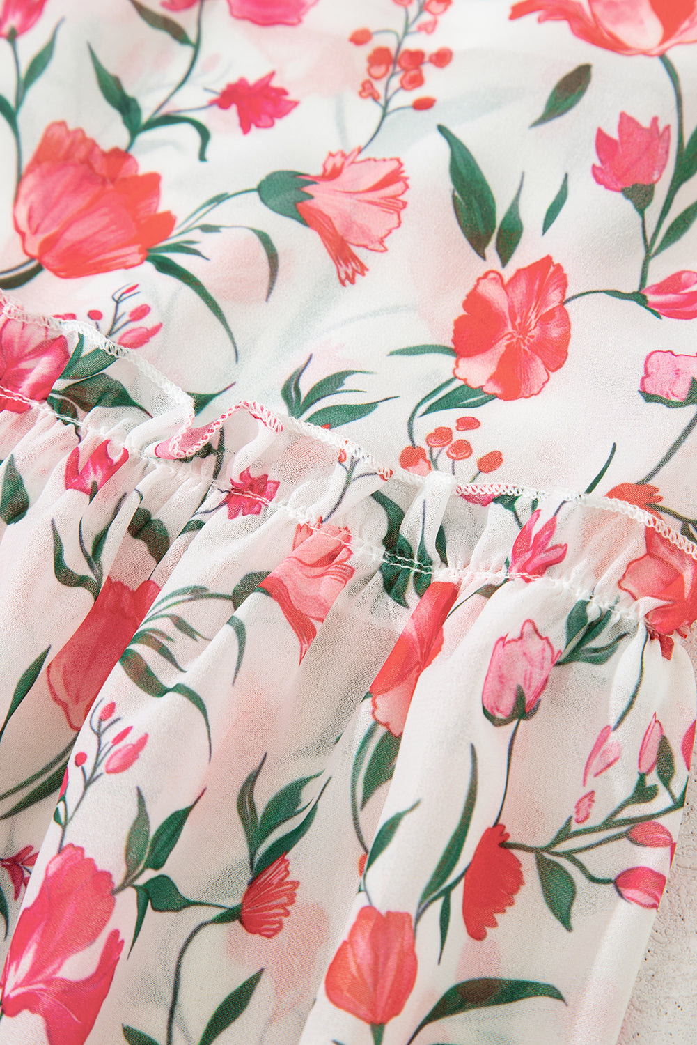 Women's Pink Floral Puff Sleeve Summer Maxi Dress