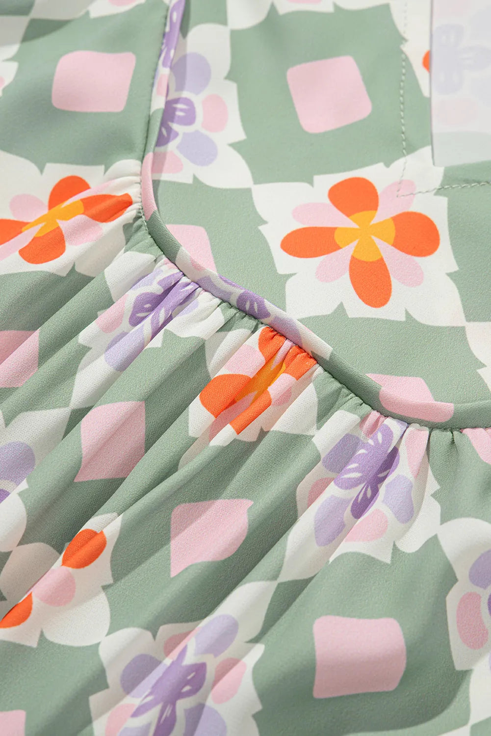 Green Floral Geometric Mini Dress