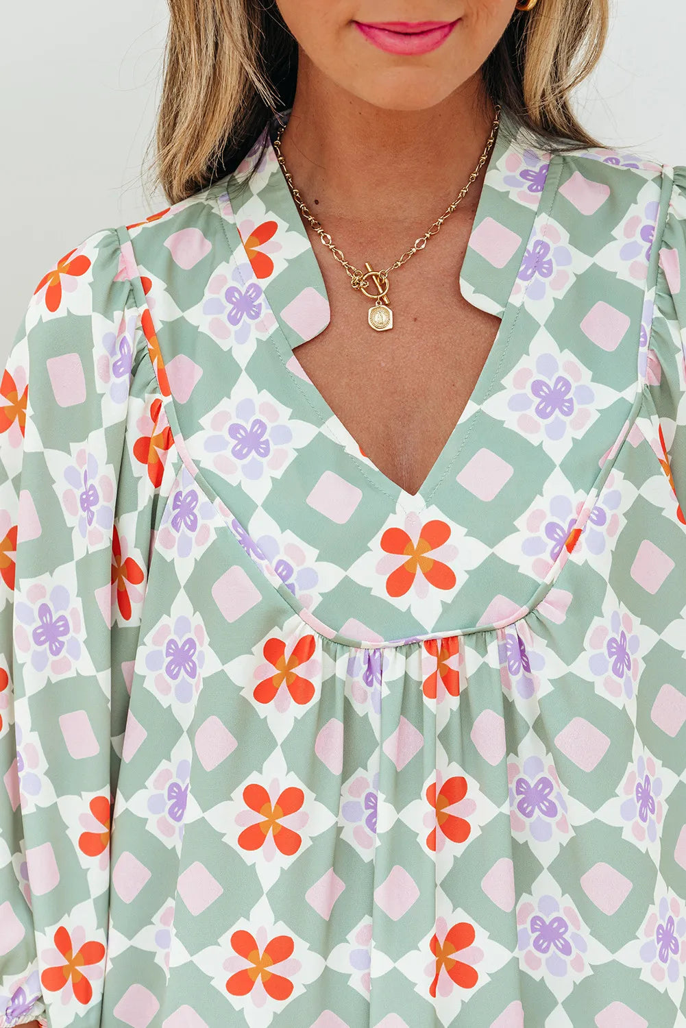 Green Floral Geometric Mini Dress