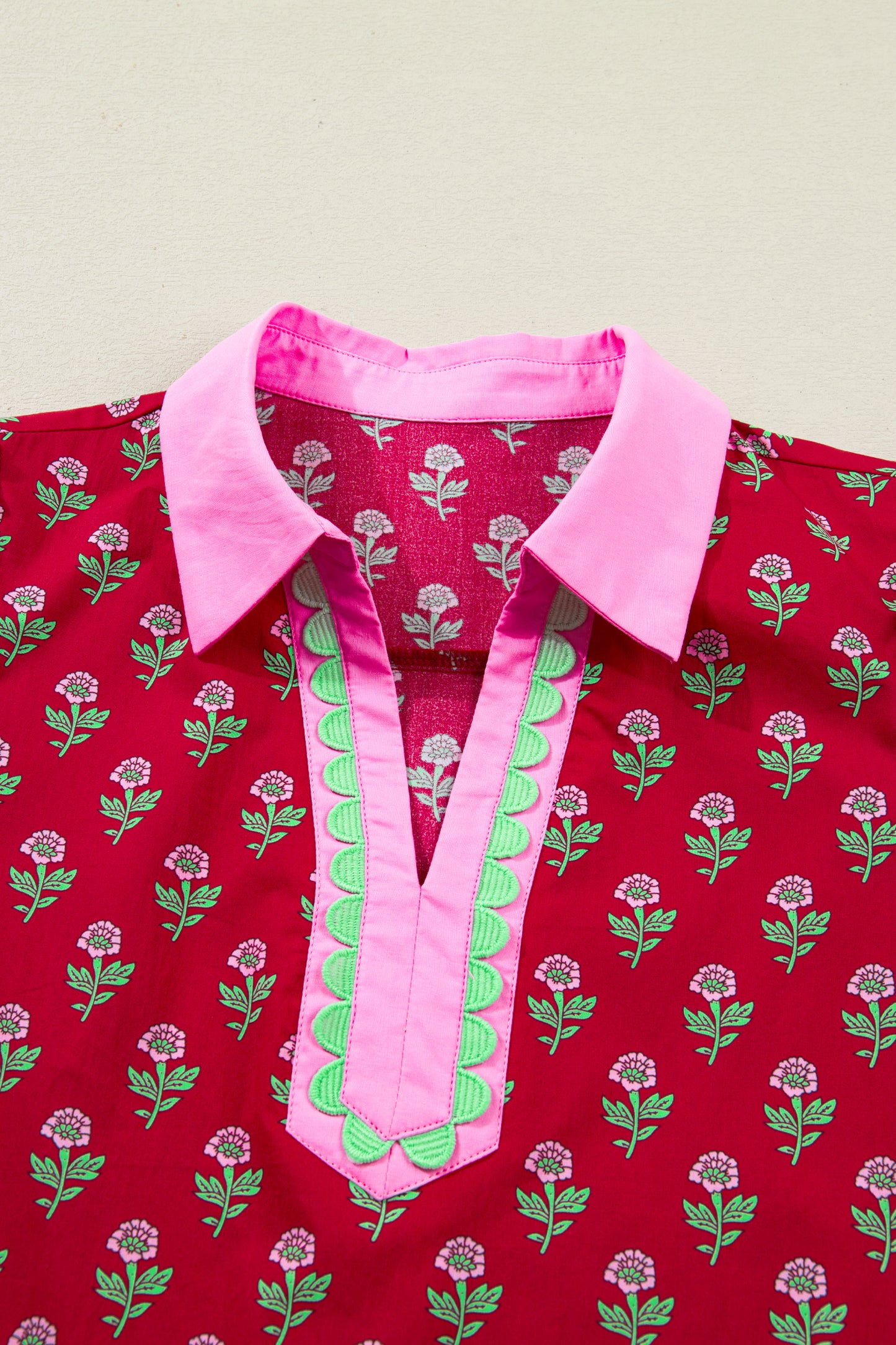 Women's Red Floral V Neck Short Sleeve Summer Mini Dress