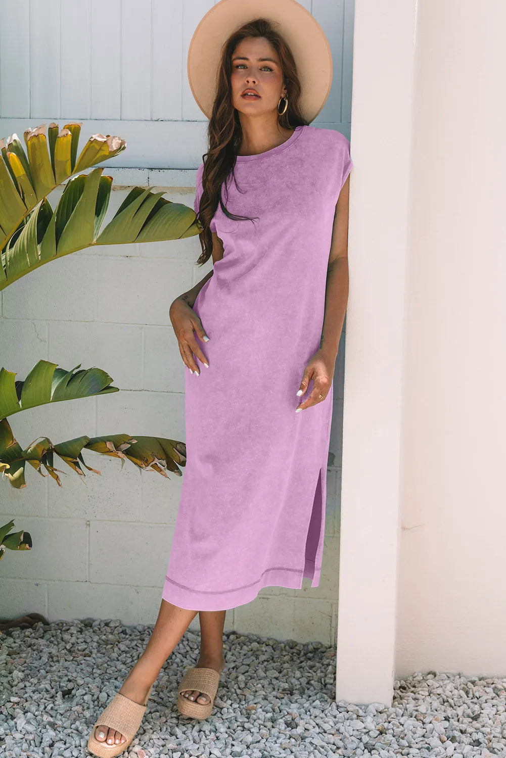 T-shirt Maxi Dress with Side Slits and Pockets