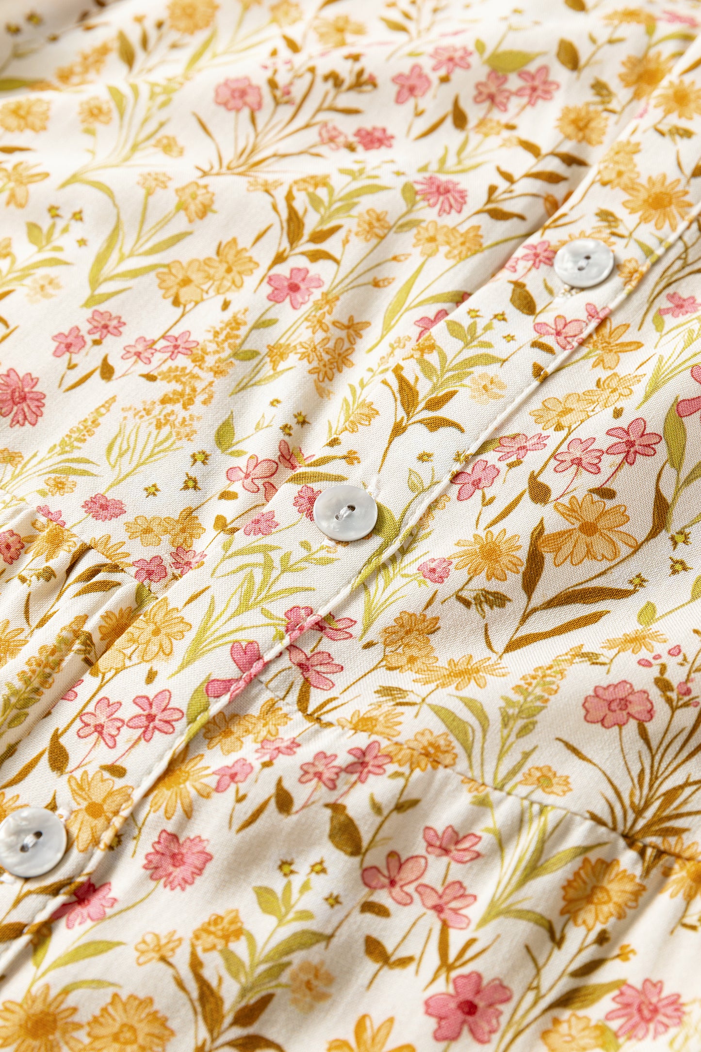 Women's Yellow Floral Long Sleeve Summer Mini Dress