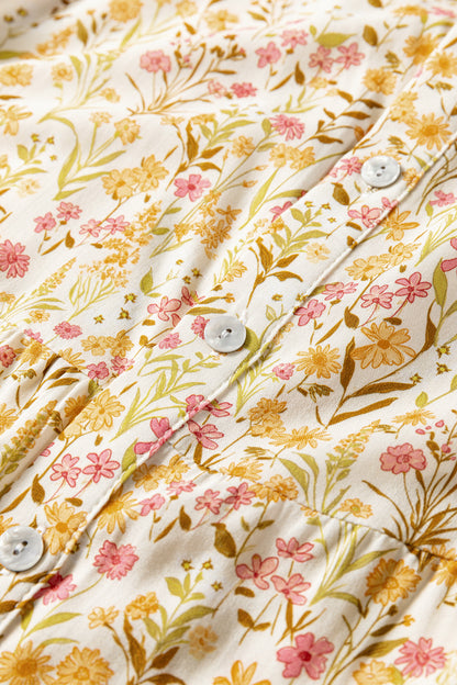 Women's Yellow Floral Long Sleeve Summer Mini Dress