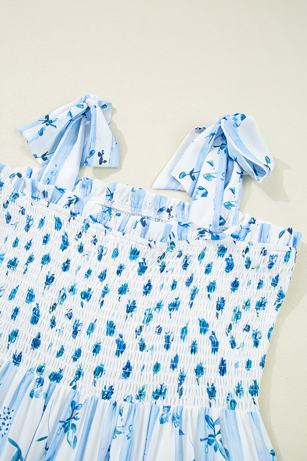 Women's Sky Blue Floral Tied Straps Summer Maxi Dress