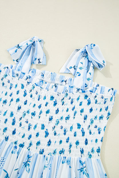 Women's Sky Blue Floral Tied Straps Summer Maxi Dress