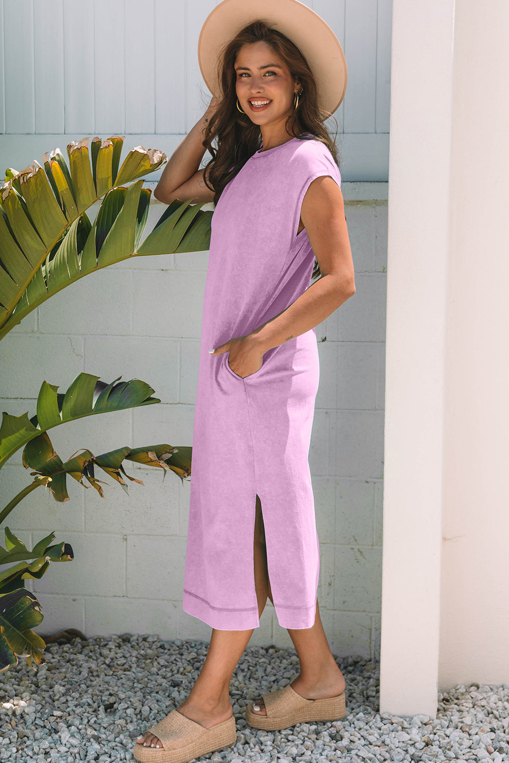 Women's Purple Pocketed Summer Midi Dress