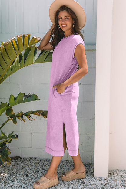 Women's Purple Pocketed Summer Midi Dress