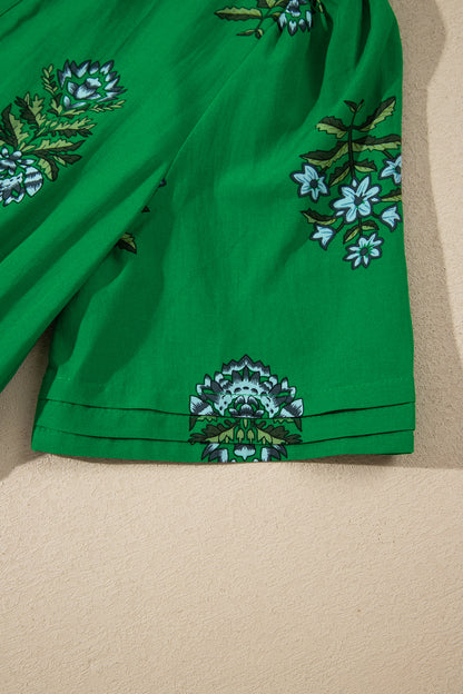 Women's Green Floral High Waist Summer Maxi Dress