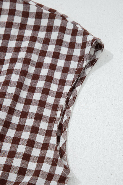 Women's Coffee Plaid Print Sleeveless Summer Midi Dress