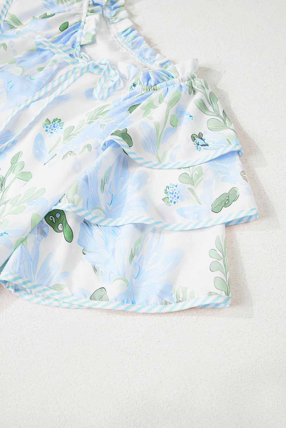 Women's Sky Blue Floral Short Sleeve Summer Mini Dress