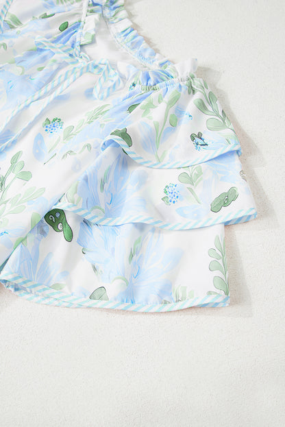 Women's Sky Blue Floral Short Sleeve Summer Mini Dress