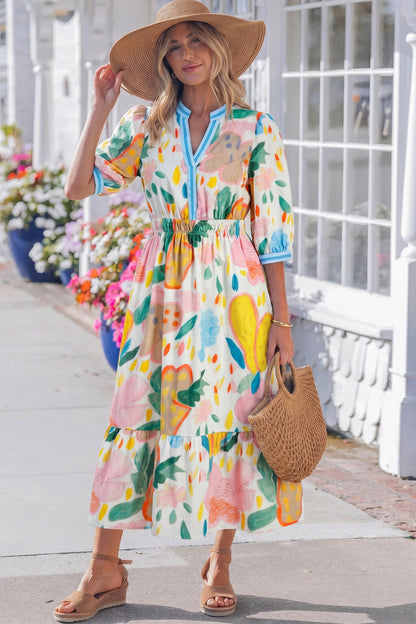 Women's Floral V Neck Summer Midi Dress