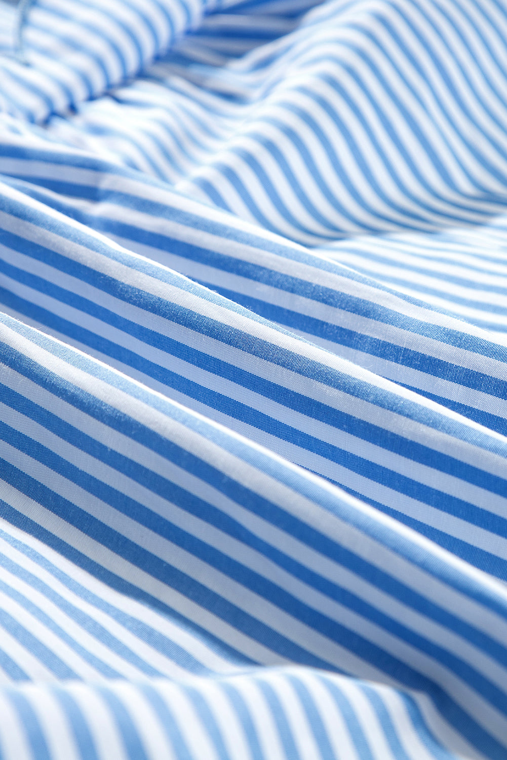 Women's Blue Stripe Bubble Short Sleeve Summer Midi Dress
