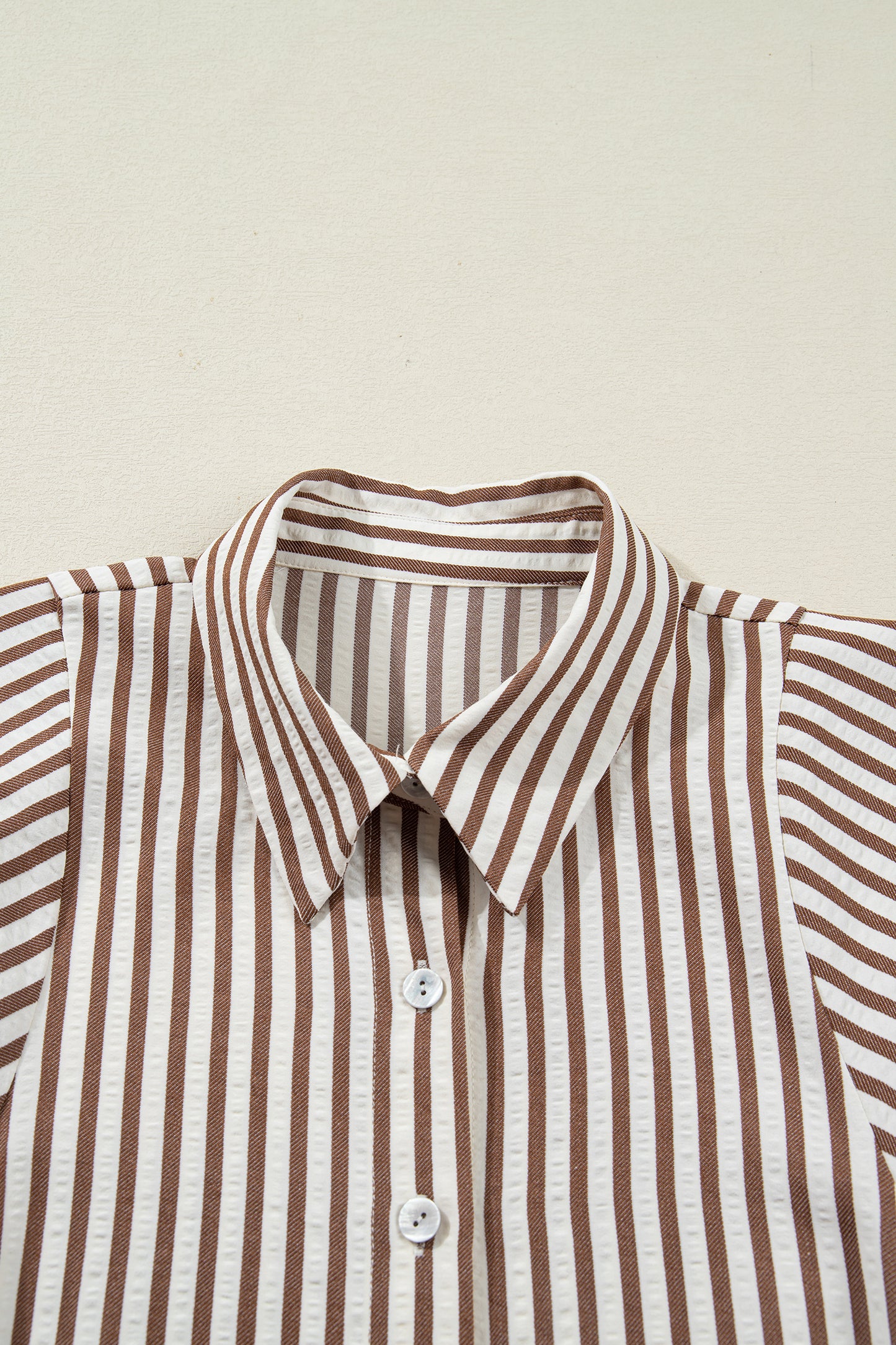 Women's Brown Stripe Puff Sleeve Summer Mini Dress
