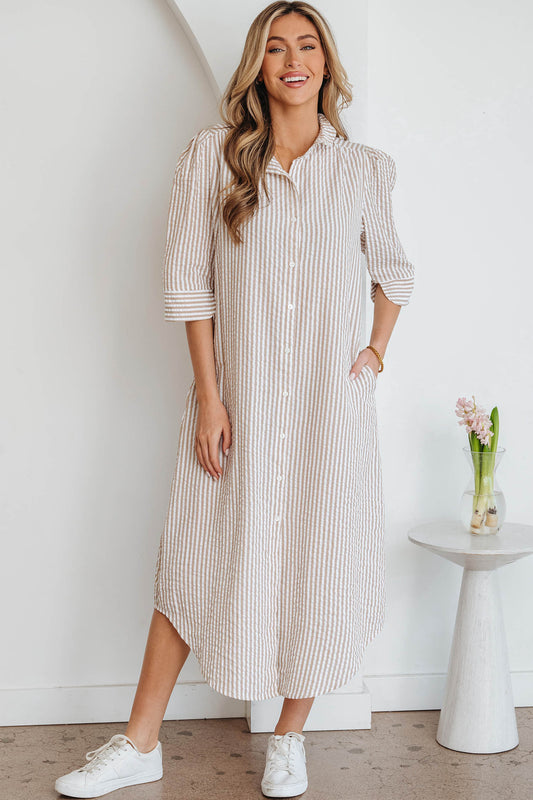 Women's Khaki Stripe Summer Maxi Dress
