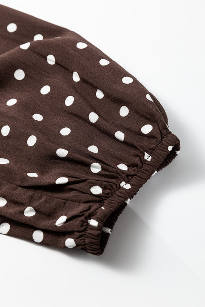 Women's Brown Polka Dot Long Sleeve Summer Mini Dress