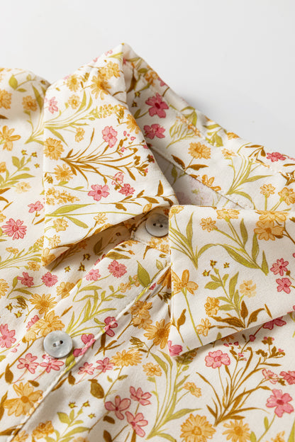 Women's Yellow Floral Long Sleeve Summer Mini Dress