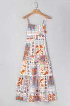 Orange Multi Print Maxi Dress with Ricrac Trim