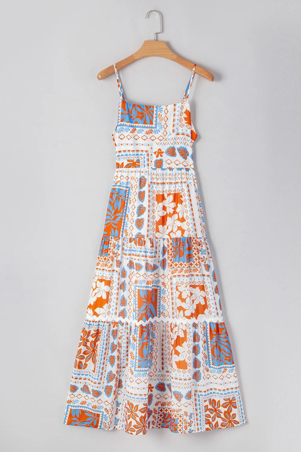 Orange Multi Print Maxi Dress with Ricrac Trim