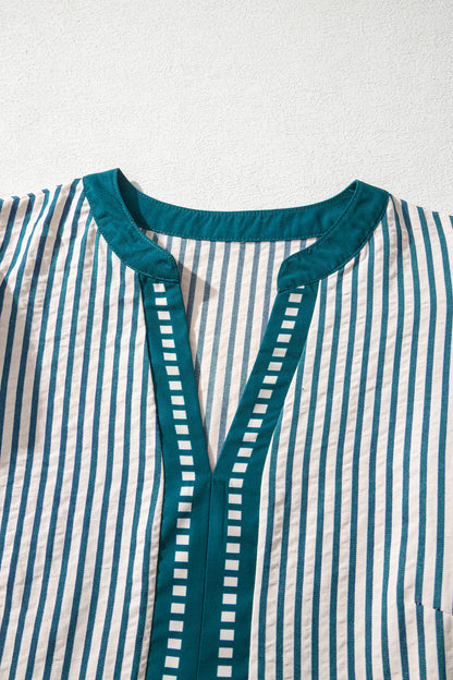 Women's Green Stripe Short Sleeve Summer Midi Dress