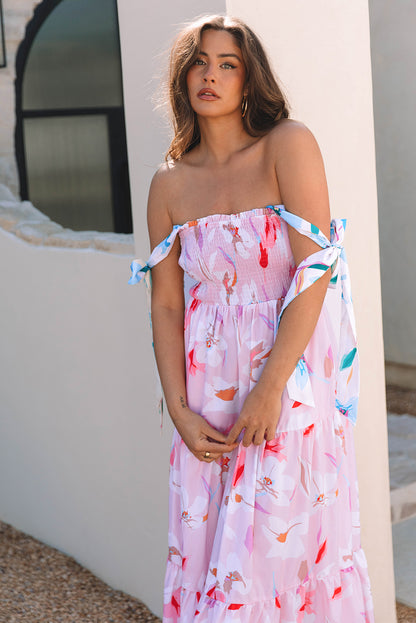 Women's Pink Floral Summer Maxi Dress