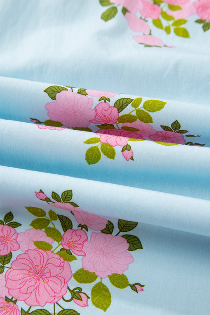 Women's Sky Blue Flutter Short Sleeve Floral Summer Maxi Dress