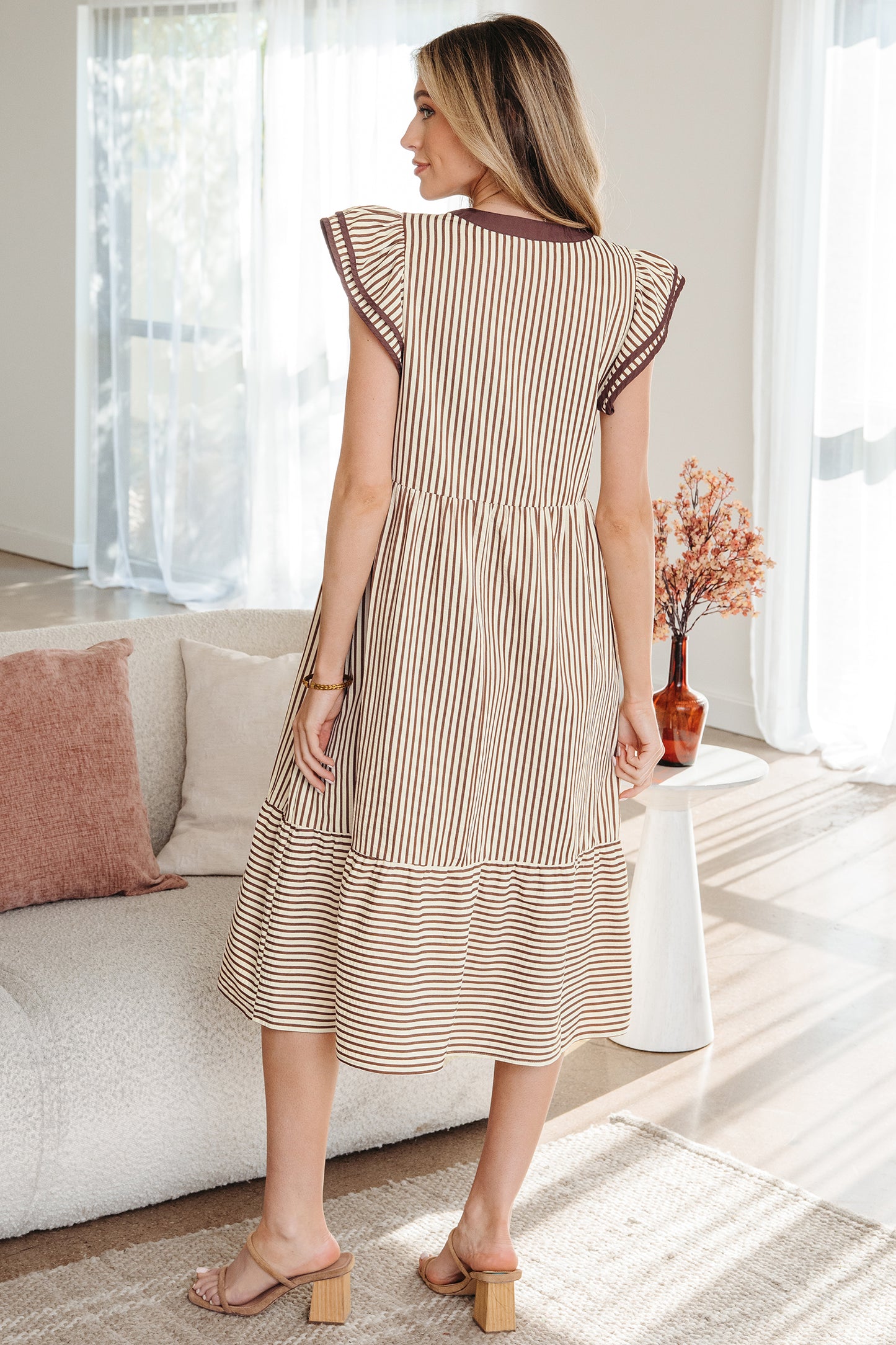 Women's Brown Short Sleeve Summer Midi Dress