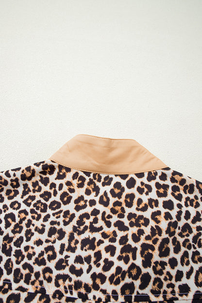 Women's Khaki Leopard Print Long Sleeve Summer Mini Dress