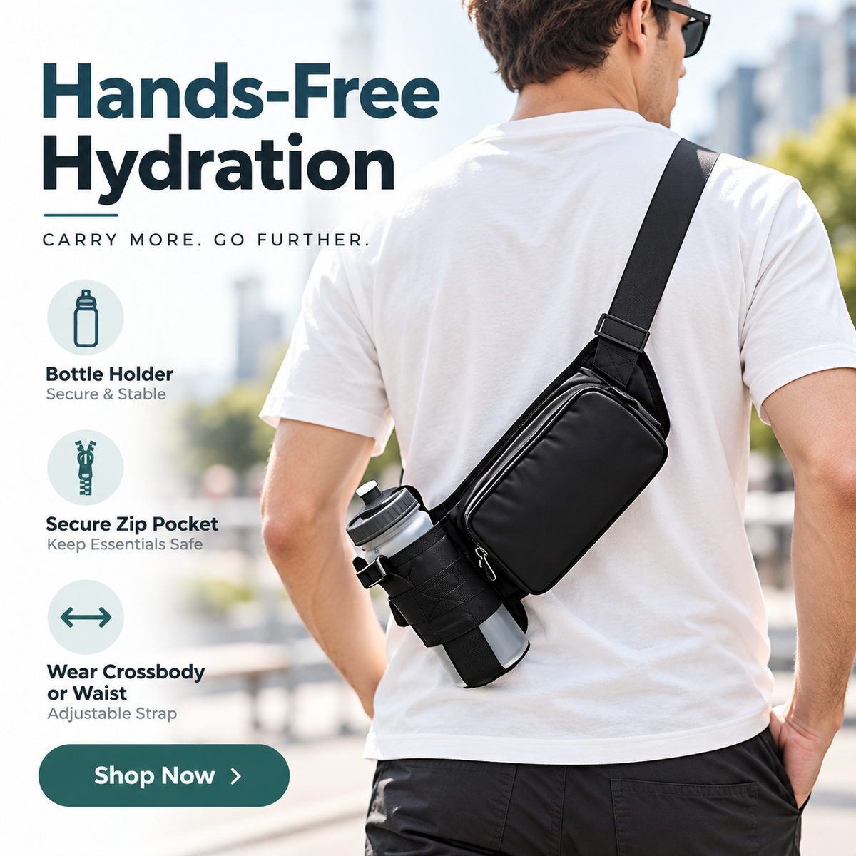 Running Bum Bag with Water Bottle Holder – Water-Resistant Waist Bag for Running, Walking & Hiking