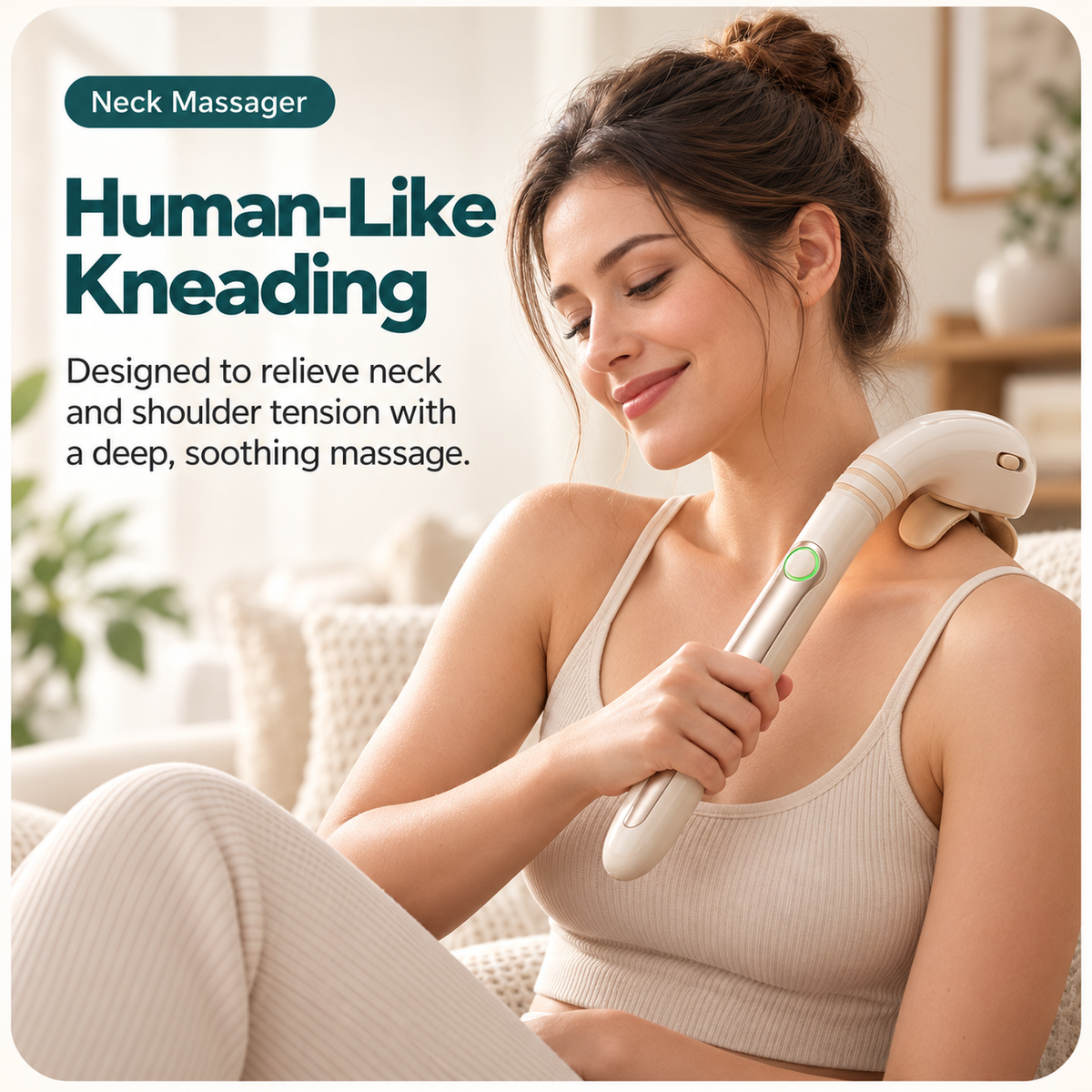 Cordless Handheld Neck & Shoulder Massager – Long-Handle Kneading Massager for Neck, Shoulders, Arms & Legs