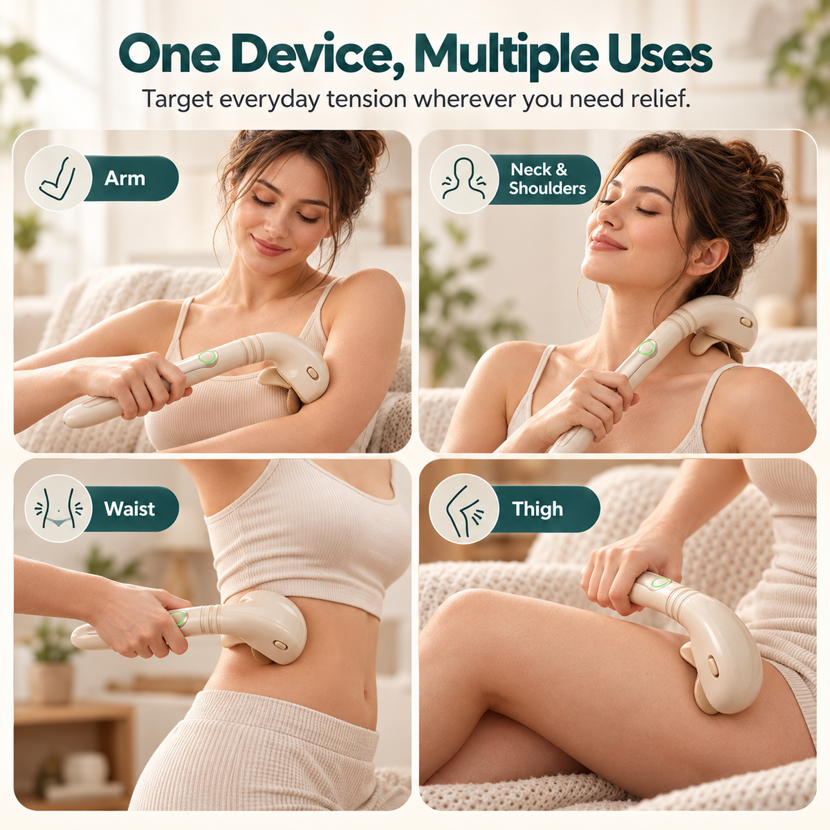 Cordless Handheld Neck & Shoulder Massager – Long-Handle Kneading Massager for Neck, Shoulders, Arms & Legs