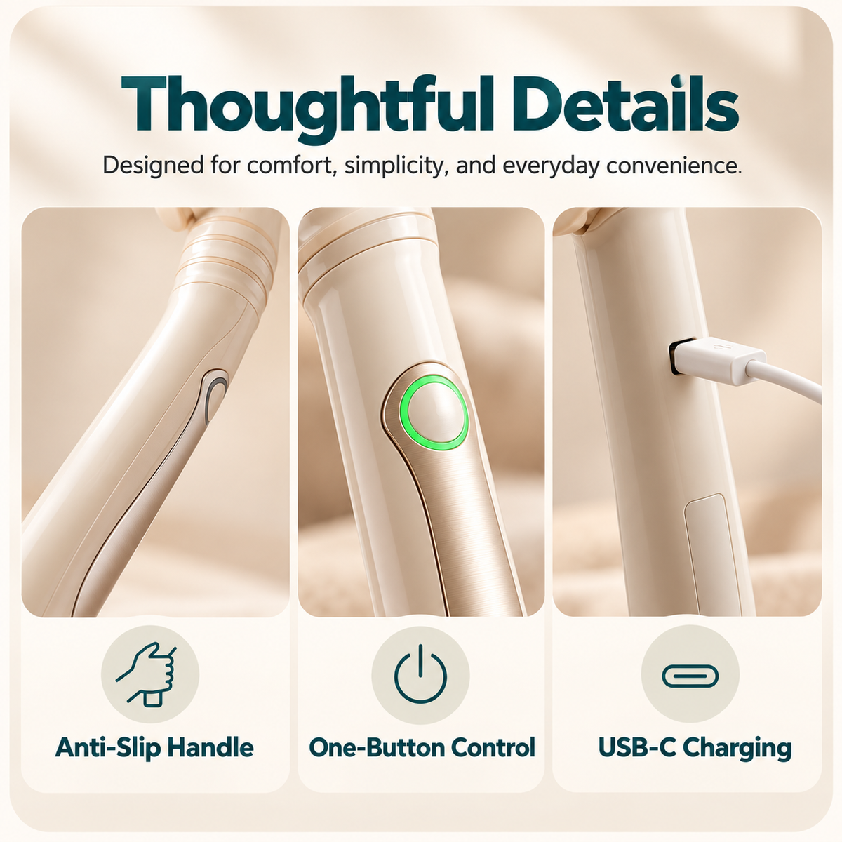 Cordless Handheld Neck & Shoulder Massager – Long-Handle Kneading Massager for Neck, Shoulders, Arms & Legs