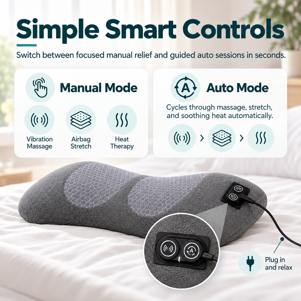 Heated Lumbar Massage Pillow – Electric Lower Back Massager with Heat, Vibration & Air Stretch, Memory Foam