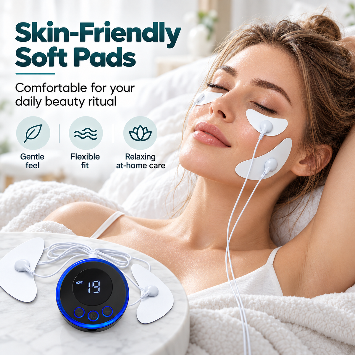 EMS Facial Toning Device – Microcurrent Face & Under-Eye Pads, 19 Intensity Levels, Rechargeable