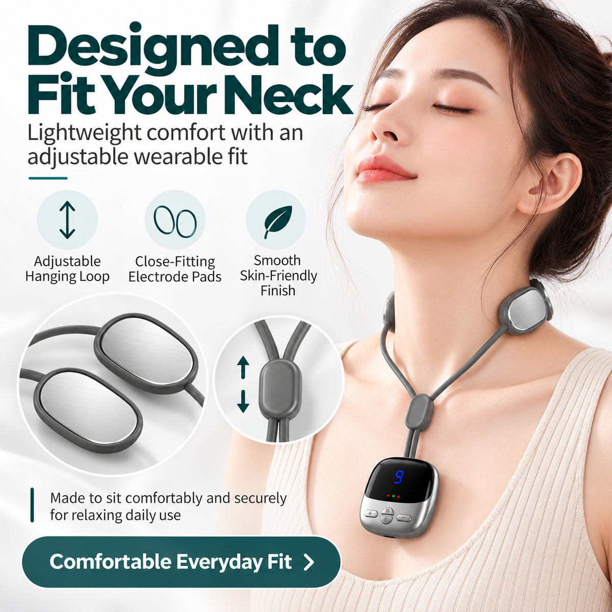 Portable Neck Massager with Heat – Wearable EMS Pendant Neck Relaxer