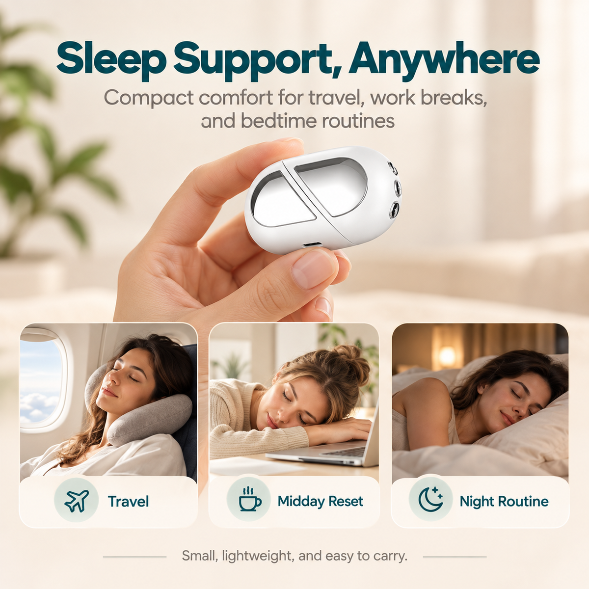 Handheld Sleep Aid Device – Pocket Microcurrent Relaxation Aid with 12 Levels and 20-Minute Timer