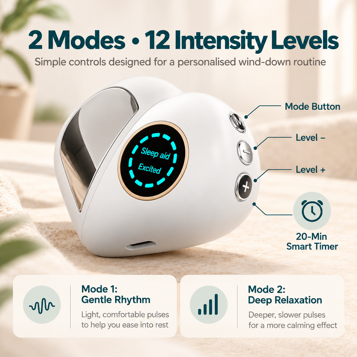 Handheld Sleep Aid Device – Pocket Microcurrent Relaxation Aid with 12 Levels and 20-Minute Timer