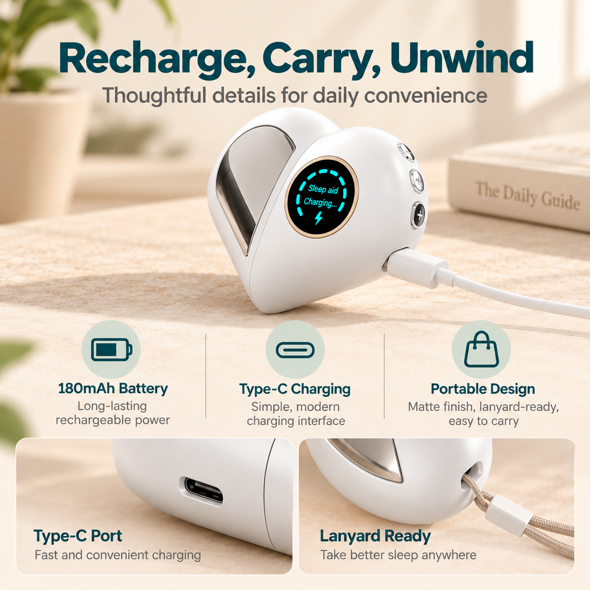 Handheld Sleep Aid Device – Pocket Microcurrent Relaxation Aid with 12 Levels and 20-Minute Timer