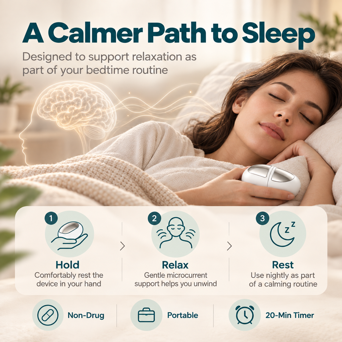 Handheld Sleep Aid Device – Pocket Microcurrent Relaxation Aid with 12 Levels and 20-Minute Timer