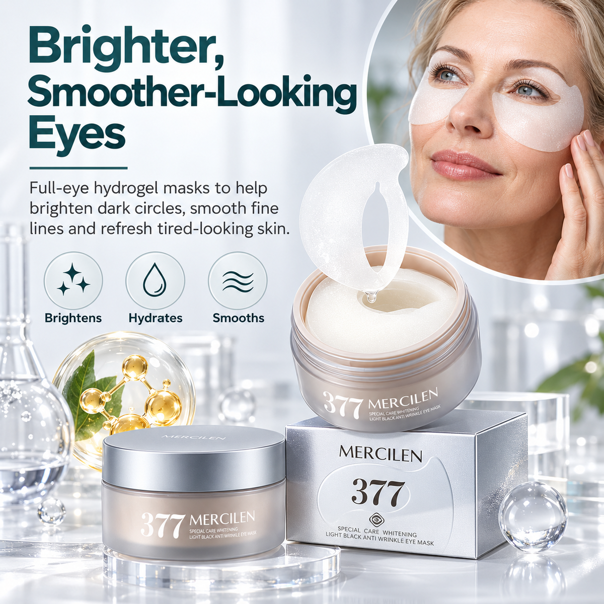 Brightening Under-Eye Patches - 30 Pairs Hydrogel Eye Masks with Niacinamide, Vitamin C & Hyaluronic Acid for Dark Circles & Fine Lines