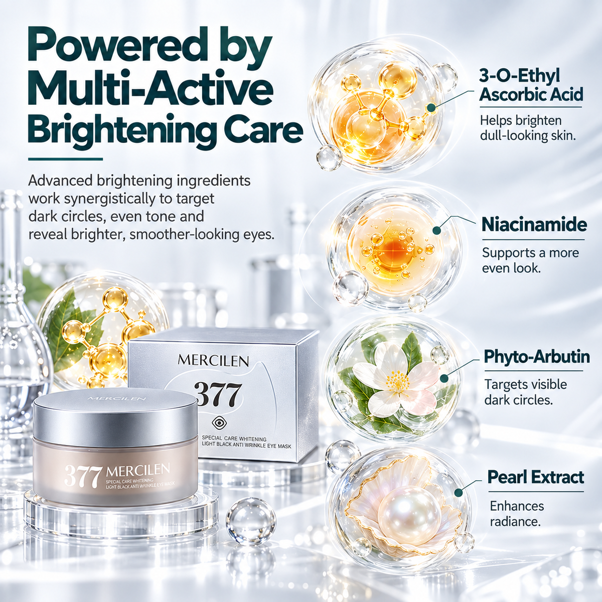 Brightening Under-Eye Patches - 30 Pairs Hydrogel Eye Masks with Niacinamide, Vitamin C & Hyaluronic Acid for Dark Circles & Fine Lines