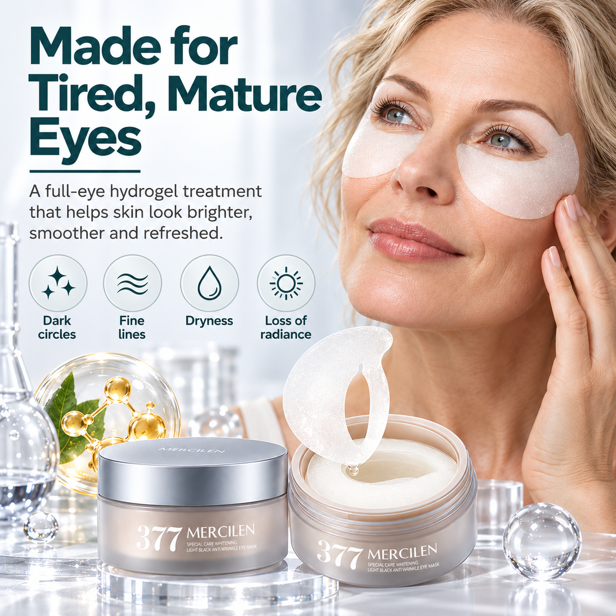 Brightening Under-Eye Patches - 30 Pairs Hydrogel Eye Masks with Niacinamide, Vitamin C & Hyaluronic Acid for Dark Circles & Fine Lines