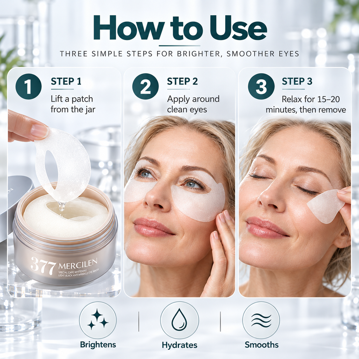 Brightening Under-Eye Patches - 30 Pairs Hydrogel Eye Masks with Niacinamide, Vitamin C & Hyaluronic Acid for Dark Circles & Fine Lines