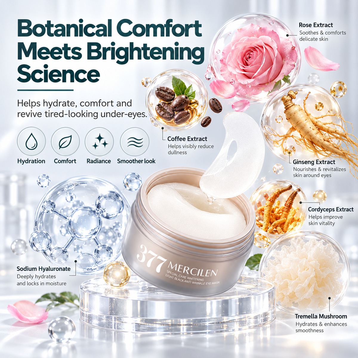 Brightening Under-Eye Patches - 30 Pairs Hydrogel Eye Masks with Niacinamide, Vitamin C & Hyaluronic Acid for Dark Circles & Fine Lines